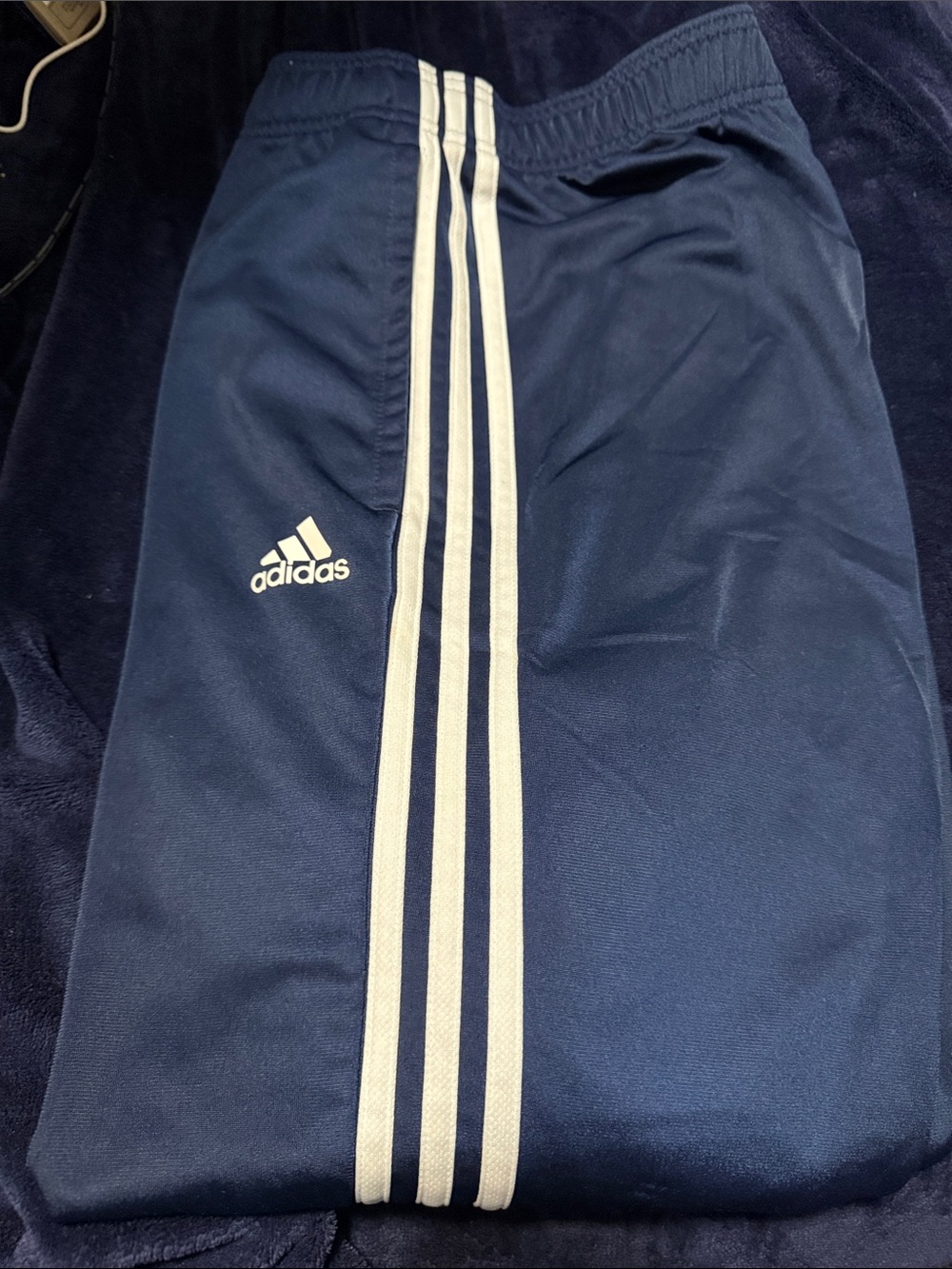 adidas Navy Blue Warm-Up Pants with White Three Stripes
